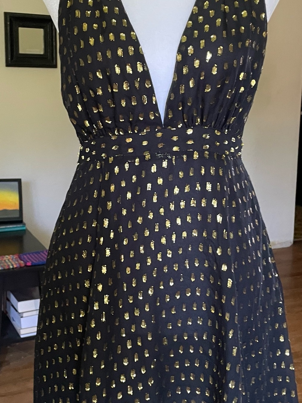 LPA Black Dress with Gold Metallic Dot Accents